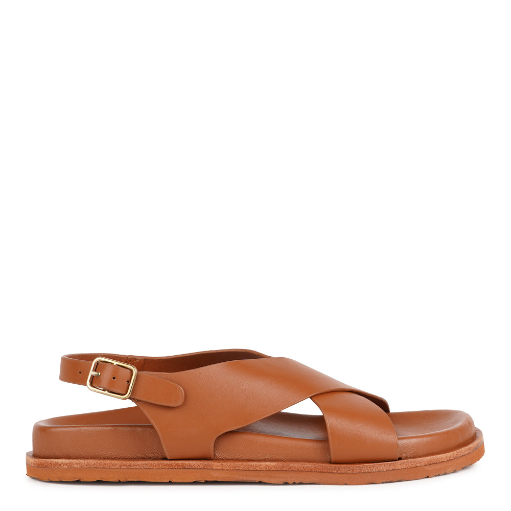Bologna — a beautifully handcrafted leather sandal designed to balance feminine elegance with everyday comfort. A single adjustable buckle ensures a secure, personalized fit that moves with you throughout the day.

Made from vegetable-tanned buffalo leather, the soft yet durable straps are built to age beautifully over time. Finished with a discreet rubber grip, Bologna offers both stability and ease - perfect for effortless daytime wear and refined evening looks.