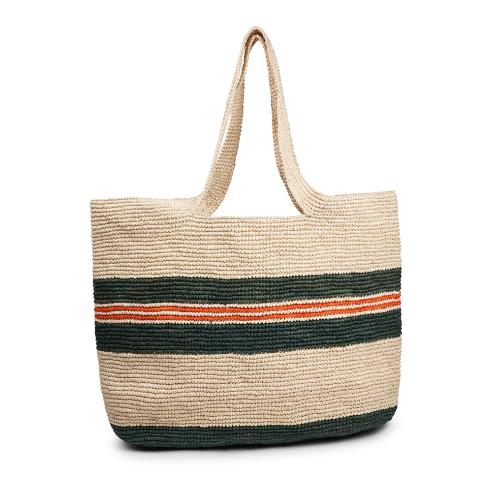 Cavallo, the charming Casual Shoulder tote bag fashioned from luxurious raffia sourced from Madagascar.  Tailored for your everyday adventures, this tote boasts a spacious main compartment to accommodate all your necessities while you're on the move.  Raffia, derived from the resilient leaves of the palm tree, is celebrated for its versatility and eco-conscious qualities, making it a sought-after material in the realm of fashion accessories.