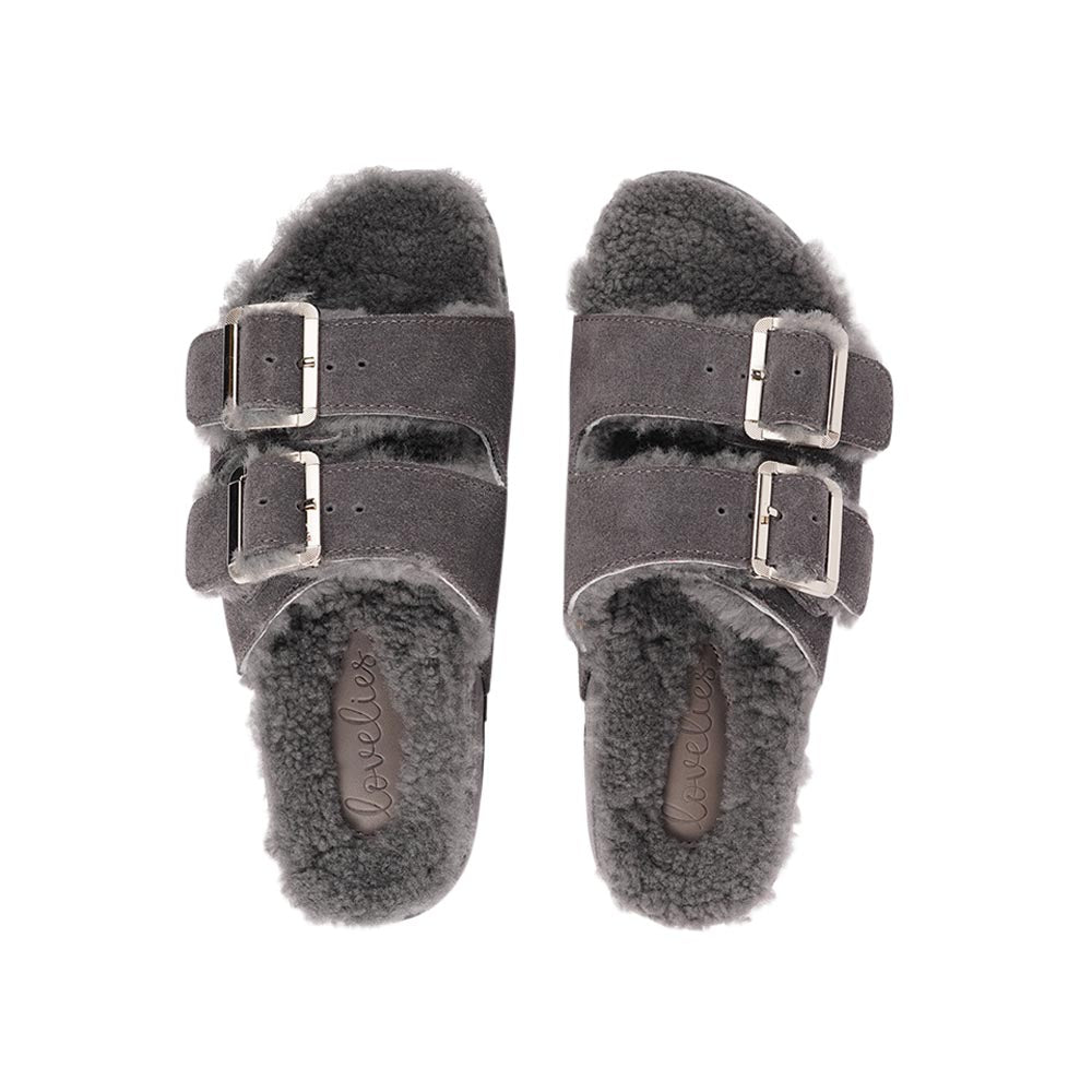 Lovelies Studio - Adjustable suede sandals with shearling lining  Lovelies shearling sandals will bring softness and warmth to your feet this autumn. The combination of soft shearling and the durable cork and rubber sole guarantees the utmost comfort to the wearer.