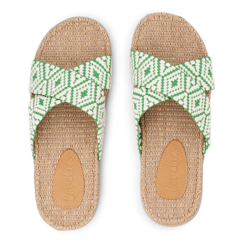 Lovelies Studio -  Slip into the Gili sandal and treat your feet to double-layered rubber soles that cushion every step with comfort. Its mid-sole featuring natural jute adds a dash of earthy elegance.  Get ready to rock the beach with wide cotton straps boasting intricate patterns and vibrant hues, blending fashion and function seamlessly. 