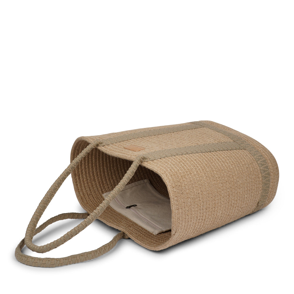 Lovelies - Woven Rope Carryall Bag

This chic and practical carryall seamlessly blends natural materials with a bold pop of pattern. Crafted from sturdy rope in a warm neutral tone, it features vibrant, eye-catching woven webbing straps that enhance both its style and structure. Lightweight yet spacious, this bag is perfect for beach days, market visits, or simply carrying your everyday essentials in style.