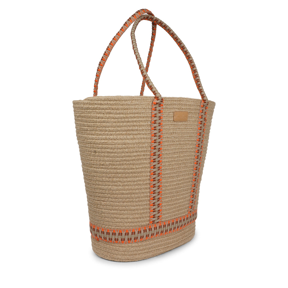 Lovelies - Woven Rope Carryall Bag

This chic and practical carryall seamlessly blends natural materials with a bold pop of pattern. Crafted from sturdy rope in a warm neutral tone, it features vibrant, eye-catching woven webbing straps that enhance both its style and structure. Lightweight yet spacious, this bag is perfect for beach days, market visits, or simply carrying your everyday essentials in style.