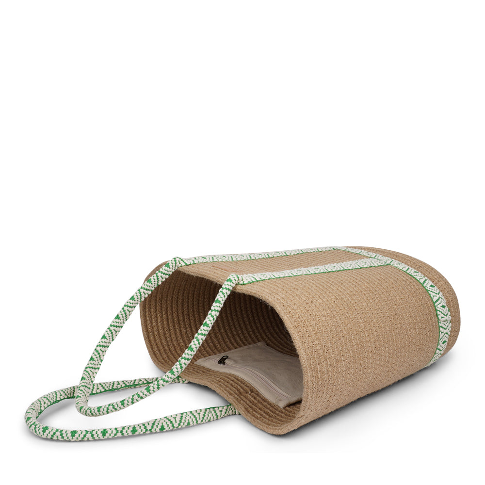 Woven Rope Carryall Bag

This chic and practical carryall seamlessly blends natural materials with a bold pop of pattern. Crafted from sturdy rope in a warm neutral tone, it features vibrant, eye-catching woven webbing straps that enhance both its style and structure. Lightweight yet spacious, this bag is perfect for beach days, market visits, or simply carrying your everyday essentials in style.