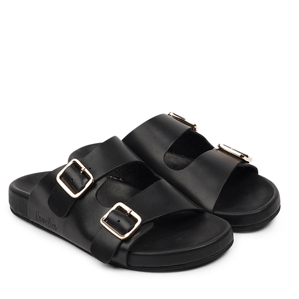 Lovelies Studio - Black Lamia leather sandals. Handmade in soft leather for best comfort.