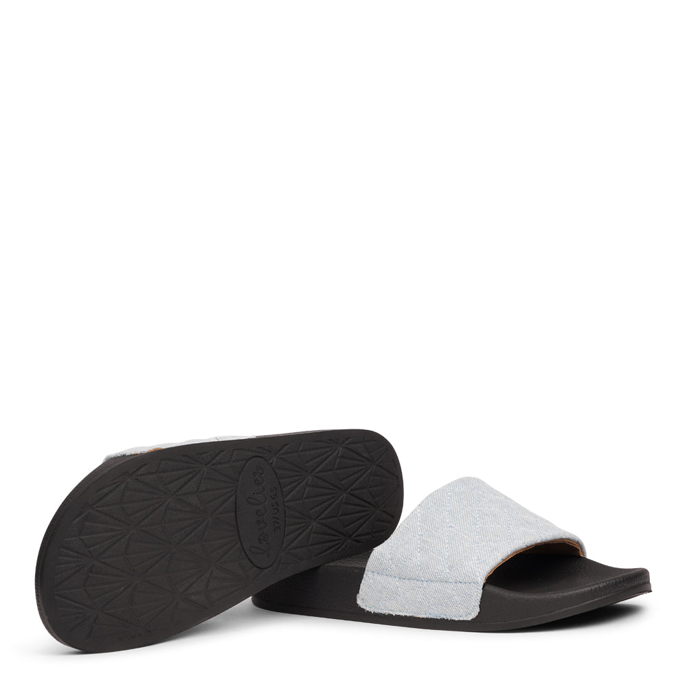 Crafted from quilted denim and featuring a butter-soft outsole, these slides are light, breezy, and effortlessly chic. Perfect for everyday wear, they bring comfort and style to any summer look.

Slip in and step out in style!