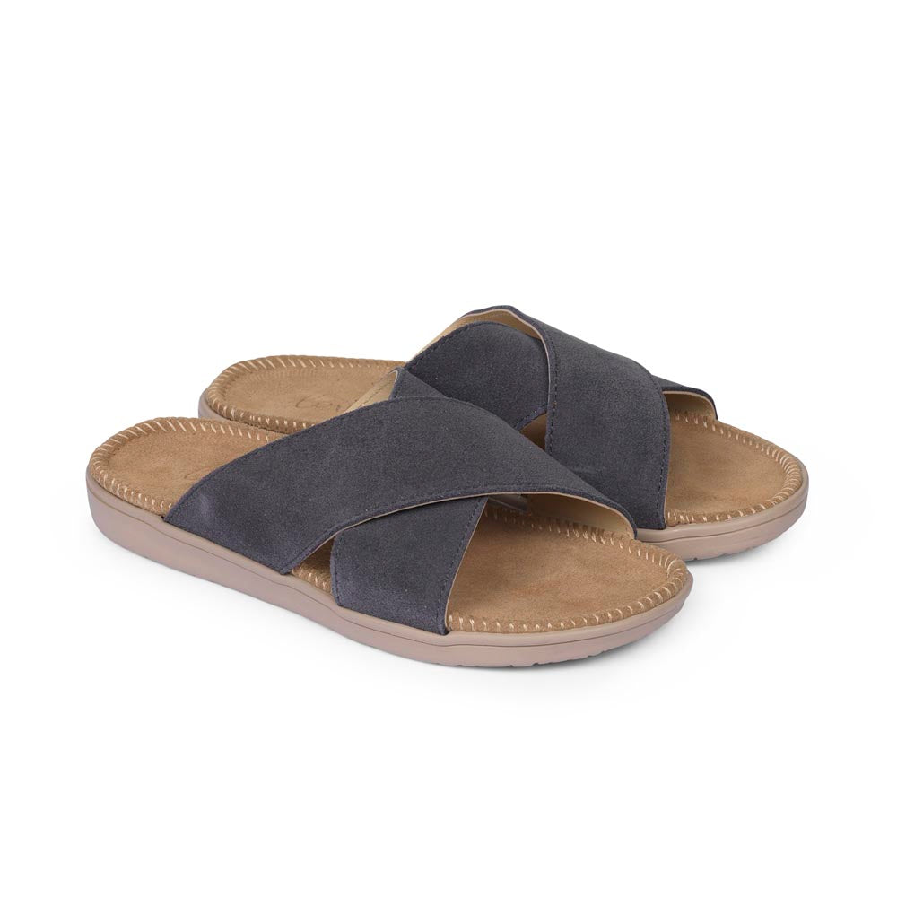 Sandals with straps of soft suede. The comfortable inner sole in covered with suede Outsole / Insole : EVA  Rubber  Footbed: Suede (100% cow leather) Lining: 100% cow leather Upper: Suede (100% cow leather) LWG Environmental GOLD RATED Certification
