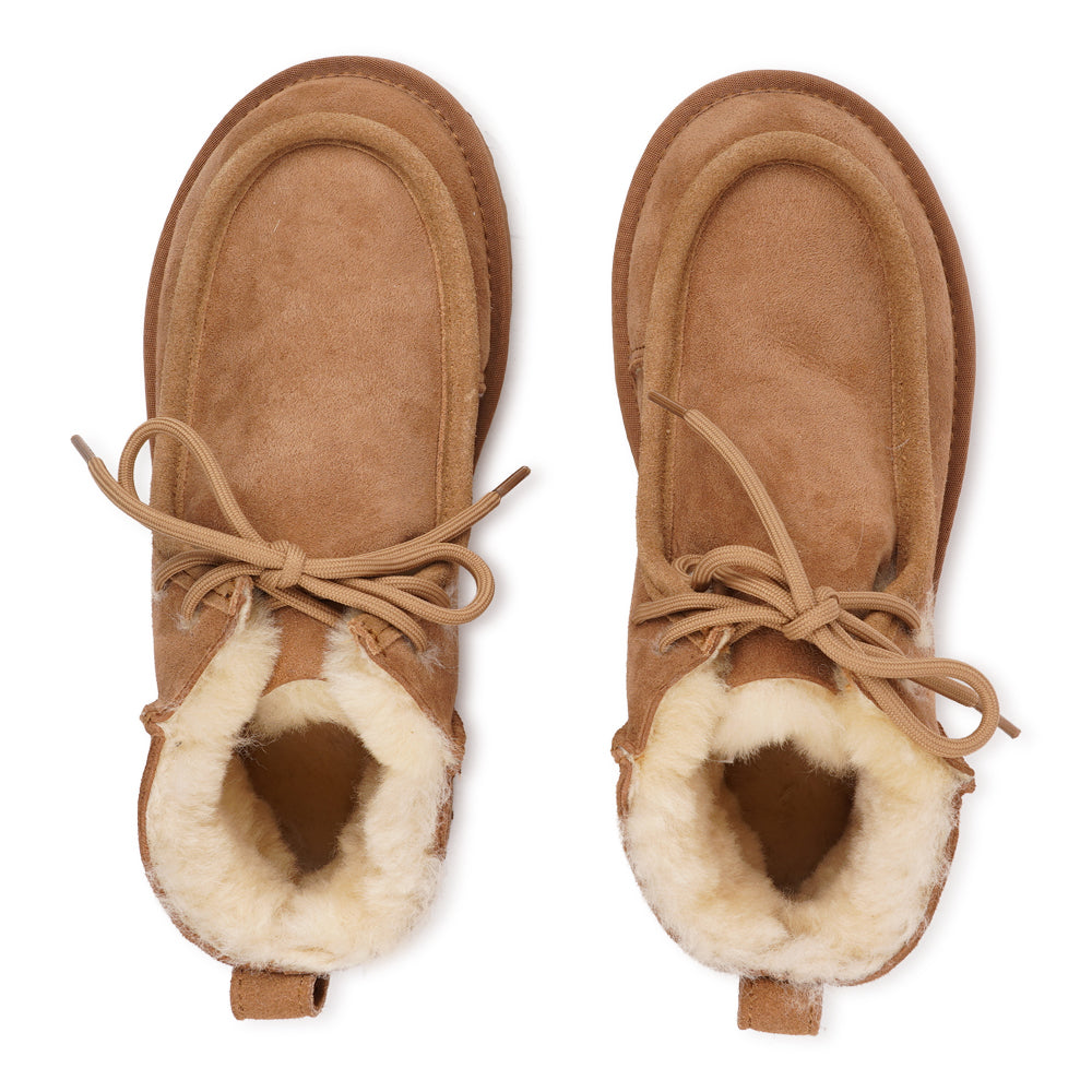 Step into effortless style and comfort with Lottulo, our low shearling boots designed for everyday wear. Crafted from soft, premium shearling and finished with classic laces, they offer a snug fit and timeless look. The durable rubber sole provides excellent grip and support, making them perfect for both city strolls and weekend getaways. A versatile winter essential that combines warmth, function, and understated elegance. The boots fit true to size, so we recommend ordering your usual size.