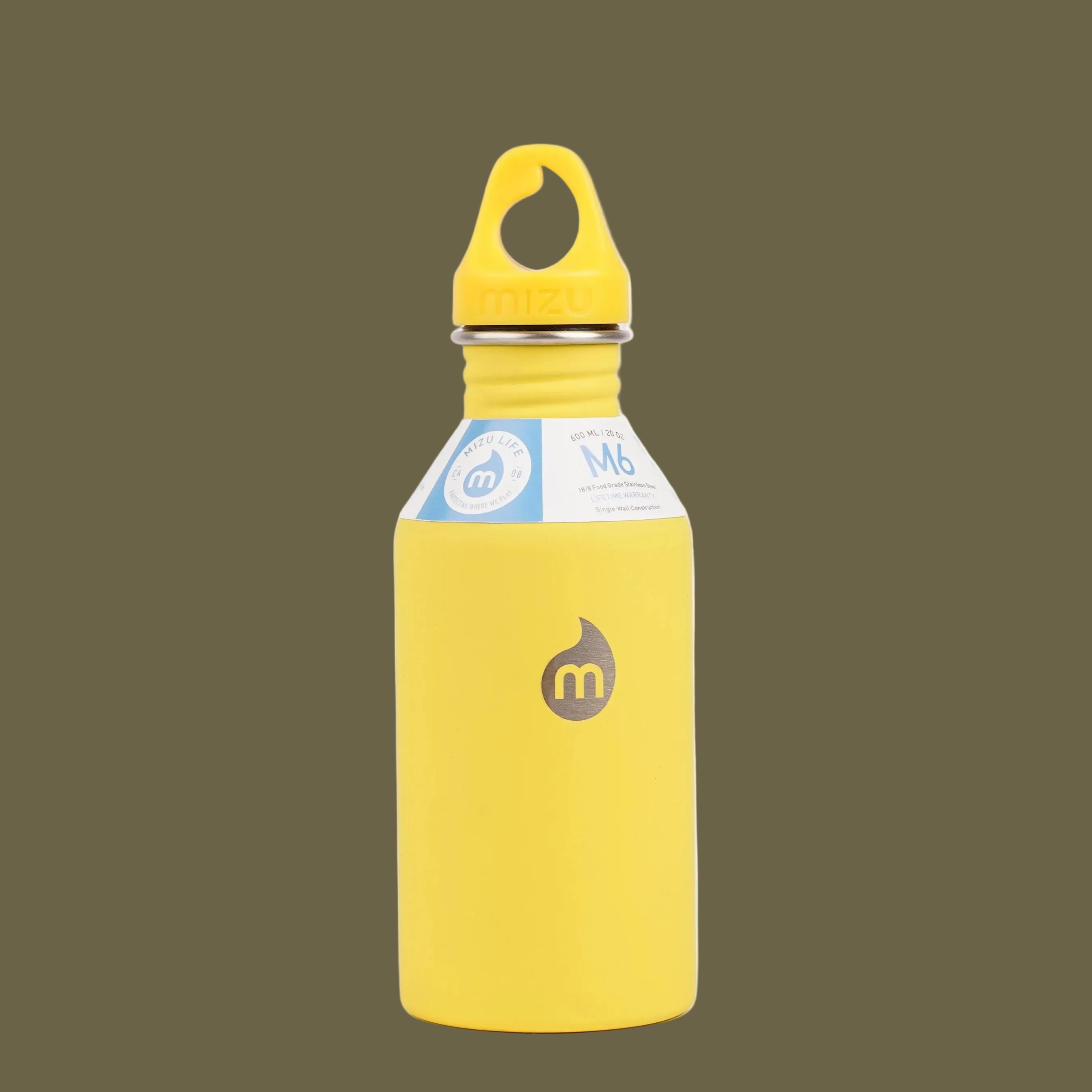 A lightweight 600 ml single-wall stainless steel bottle featuring a matching color loop cap. Clean design, practical size, and made for everyday use.

The M6 bottle from Mizu fits perfectly in your car’s cup holder or your sports bag, making it an easy companion for work, travel, and training.

Details:
Insulated: No (single wall)
Material: 18/8 stainless steel, BPA free
Volume: 600 ml / 20 oz
Height: 215 mm
Diameter: 70 mm
Weight: 180 g
Fits in cup holder: Yes