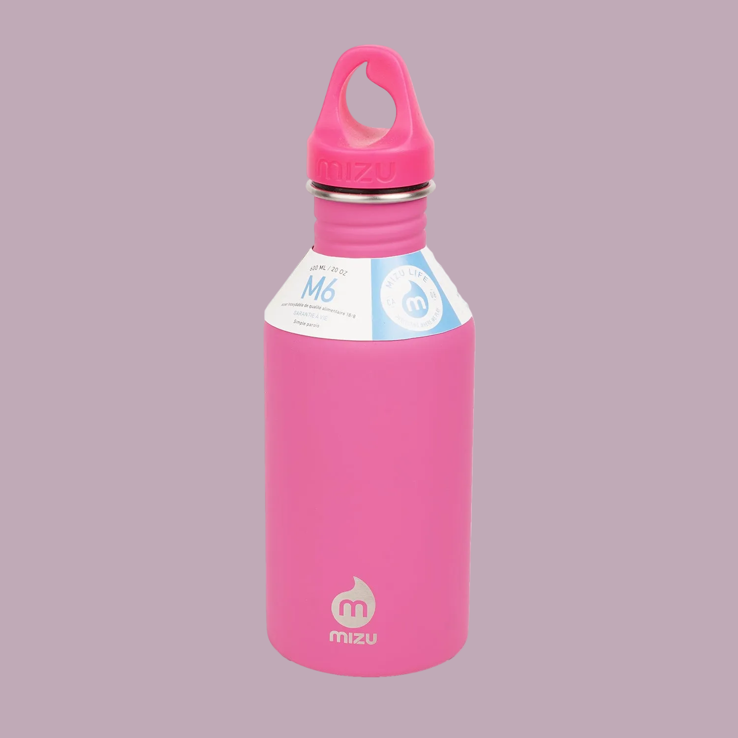 600 ml single wall stainless steel bottle with a black loop cap.  The M6 stainless steel bottle from Mizu has the perfect size and will fit perfect in your car or in your sports bag.  Insulated: No Material: Stainless steel (18/8) BRA free Volume: 20 oz / 600 ml Height:  215 mm Diameter: 70 mm Weight:  180 gr Fits in a cup holder: Yes We just love the mantra at Mizu which goes like this: Enjoy the journey. Leave nothing behind.