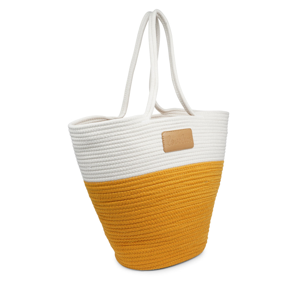 Lovelies Studio - Danish design - The NADI beach bag features a sleek and clean design, with a white upper that exudes a sense of effortless elegance. Adding a stylish twist, the bottom is adorned with a vibrant contrast color, making it a true standout accessory. At Lovelies, we prioritize both style and sustainability. That's why our Flamencos beach bag is made from a blend of cotton and recycled polyester, offering durability while minimizing our environmental impact.