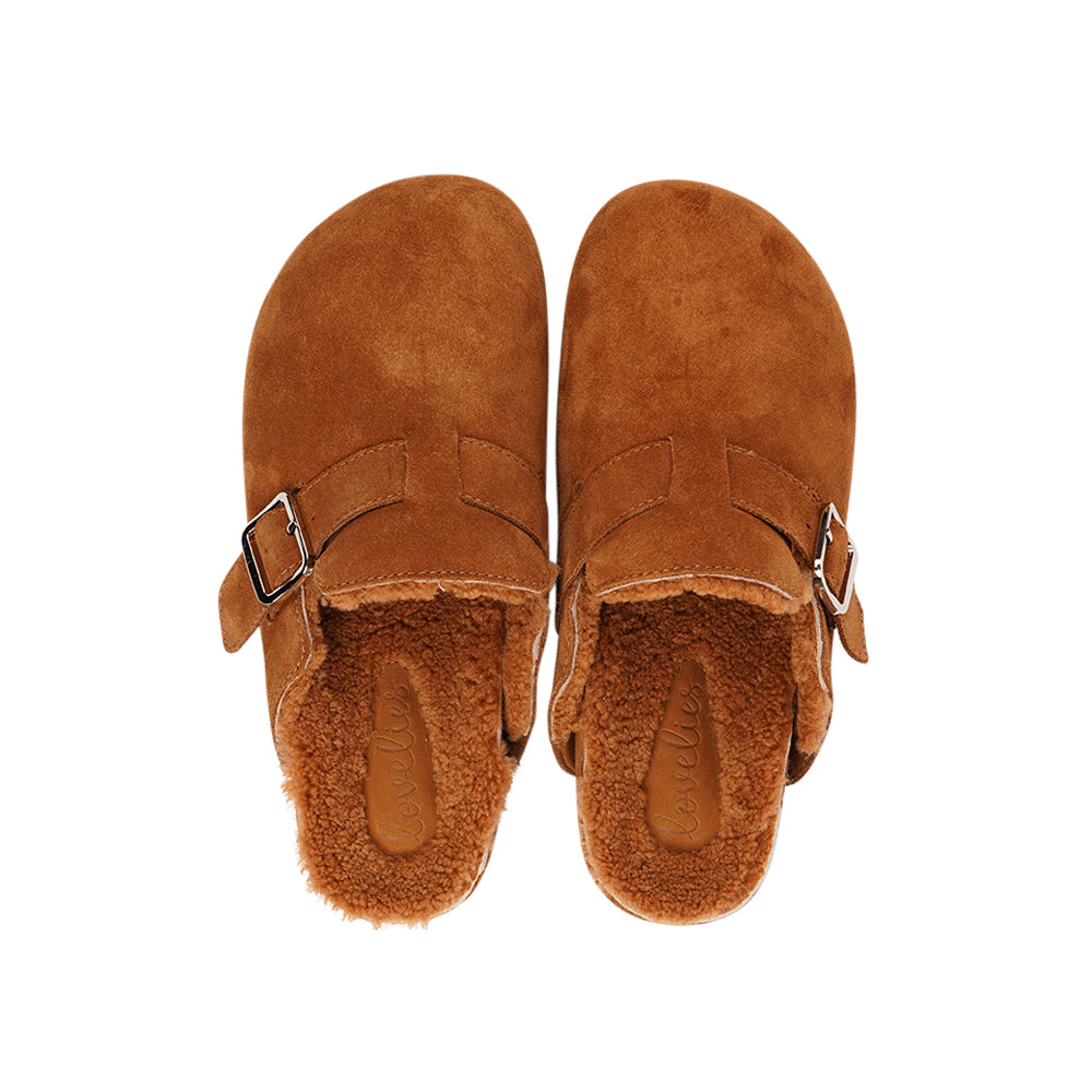 Lovelies Studio - Suede Mules with adjustable buckle and curly shearling lining  Lovelies shearling mules will bring softness and warmth to your feet. The combination of soft curly shearling and the durable rubber sole guarantees the utmost comfort to the wearer. 