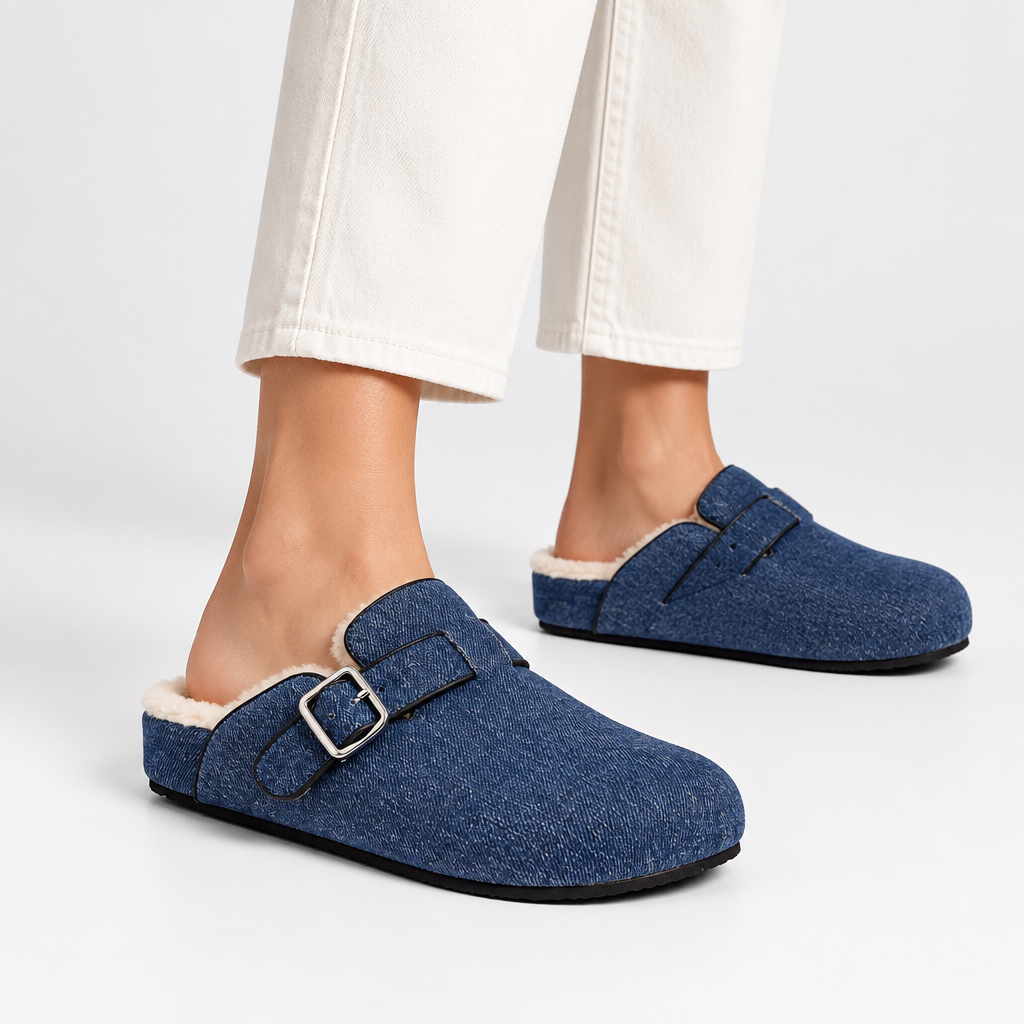 Nesso Denim - Mules with curly shearling