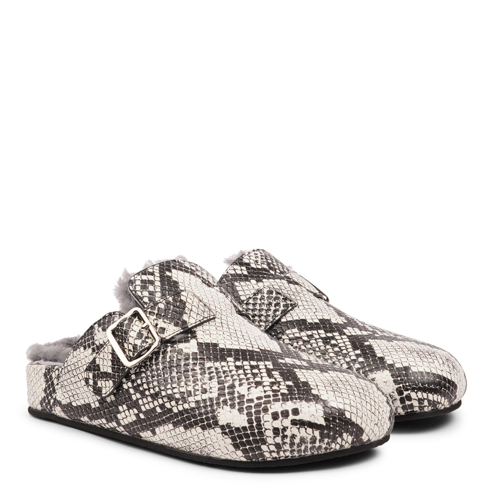Nesso Snake - Leather Mules with curly shearling