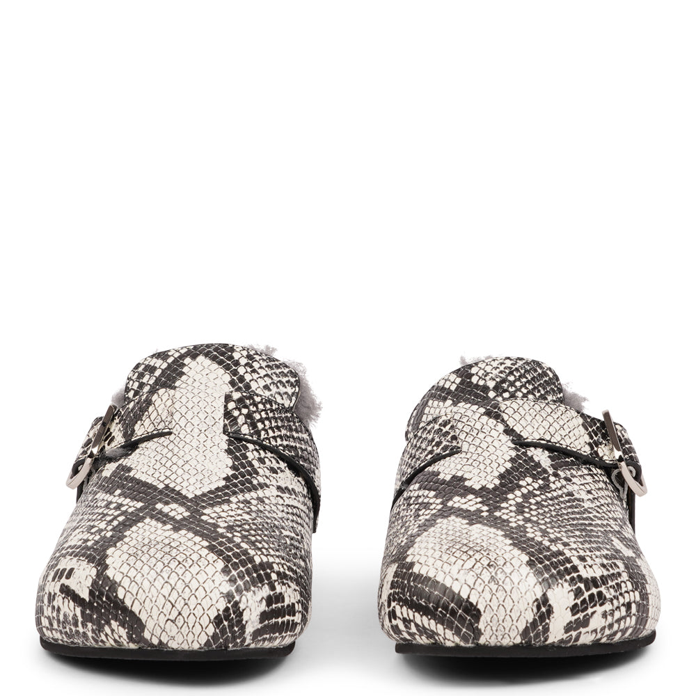 Nesso Snake - Leather Mules with curly shearling