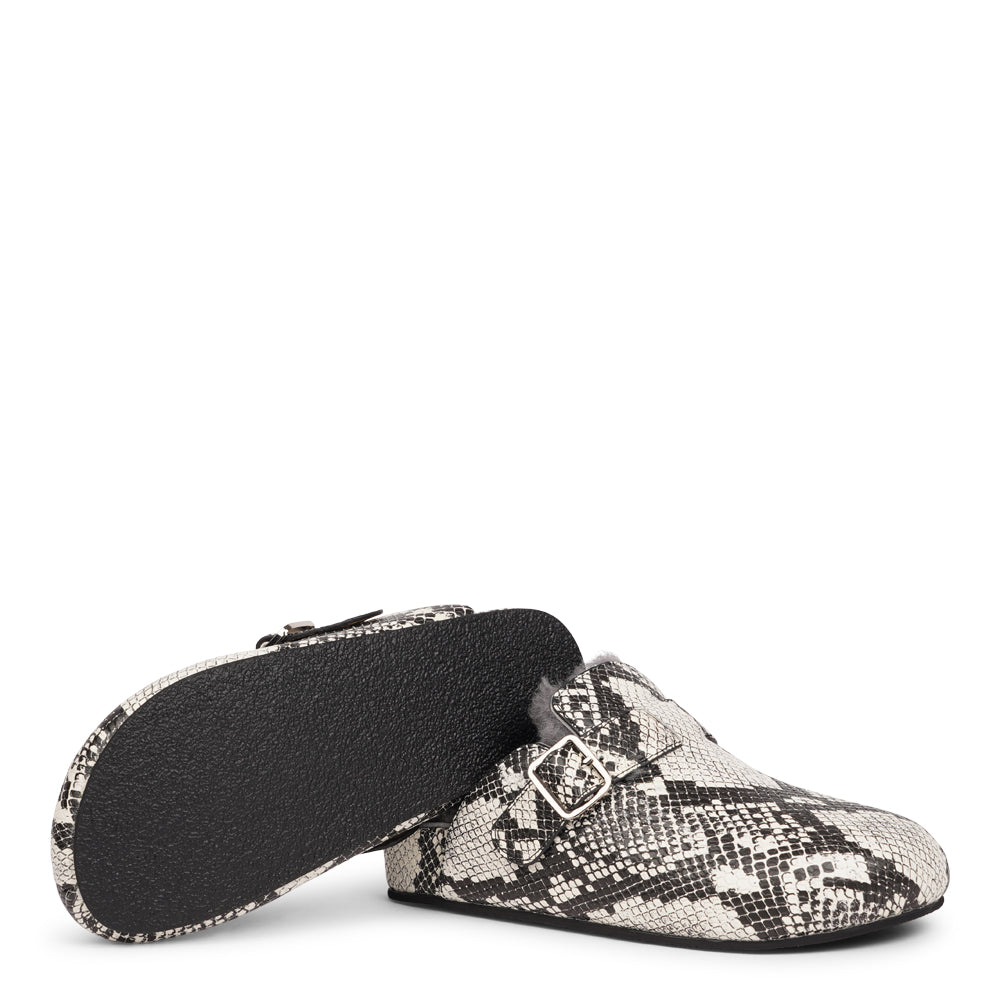 Nesso Snake - Leather Mules with curly shearling