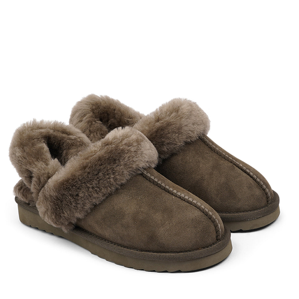 Double-Faced Shearling Mules with Detachable Heel Strap

Wrap your feet in warmth and comfort this autumn with our Lovelies shearling mules. Crafted from soft shearling and finished with a durable rubber sole, they combine luxurious coziness with everyday practicality. The detachable heel strap adds versatility, making them perfect for both lounging and stepping outside in style.
