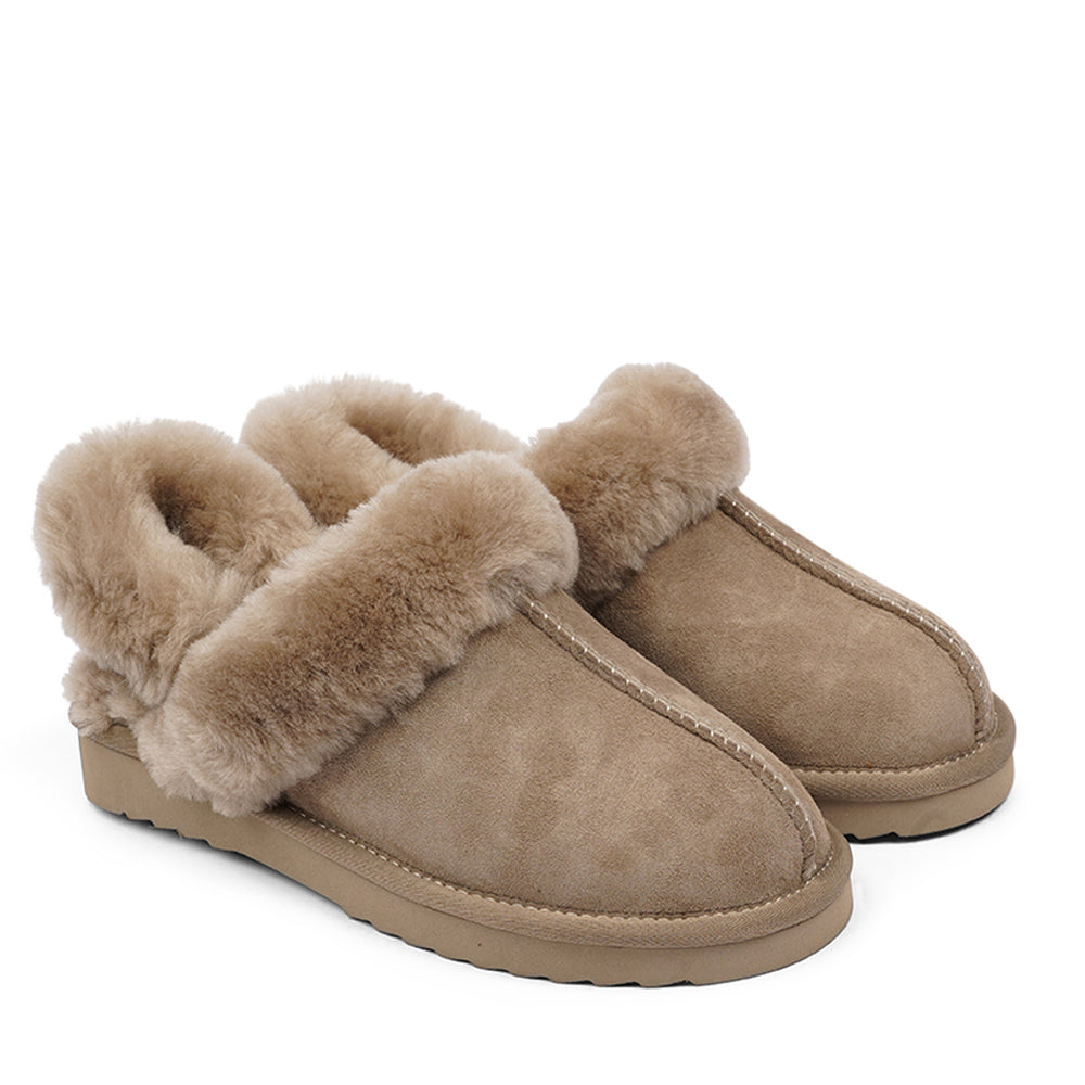 Double-Faced Shearling Mules with Detachable Heel Strap

Wrap your feet in warmth and comfort this autumn with our Lovelies shearling mules. Crafted from soft shearling and finished with a durable rubber sole, they combine luxurious coziness with everyday practicality. The detachable heel strap adds versatility, making them perfect for both lounging and stepping outside in style.