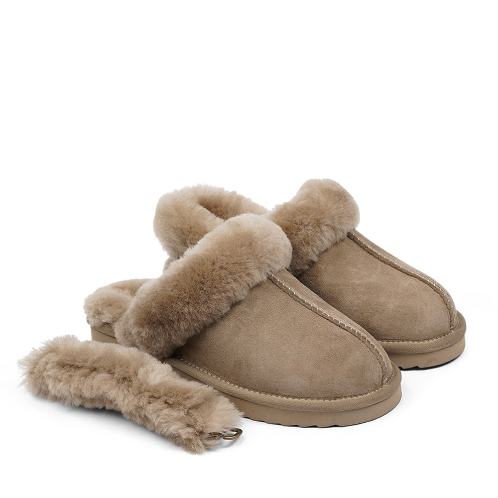 Double-Faced Shearling Mules with Detachable Heel Strap

Wrap your feet in warmth and comfort this autumn with our Lovelies shearling mules. Crafted from soft shearling and finished with a durable rubber sole, they combine luxurious coziness with everyday practicality. The detachable heel strap adds versatility, making them perfect for both lounging and stepping outside in style.