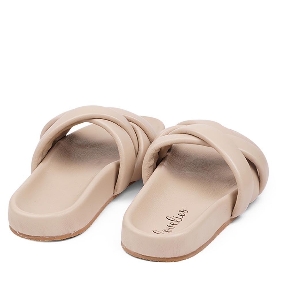 Lovelies Studio These soft nappa leather sandals come with 4 puffy leather straps for the best fit, comfort and style With its delicate and soft fabrics, you feel at ease and elegant at the same time. 