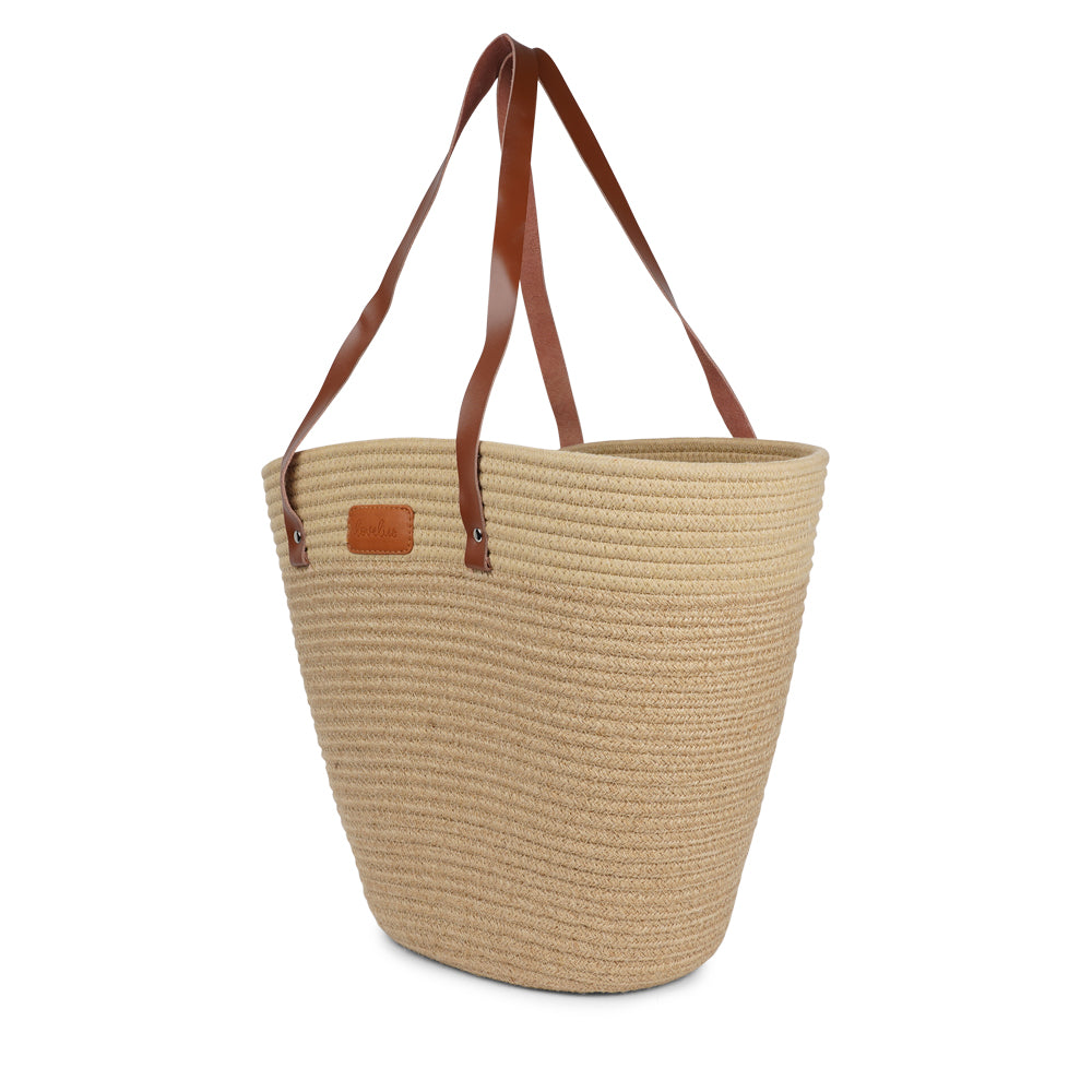Lovelies Studio - Meet your new go-to bag for everyday adventures. Our cotton rope tote is designed for both style and practicality, with a beautifully textured body crafted from durable cotton rope. The soft buffalo leather shoulder handles add a touch of luxury while ensuring a comfortable fit, even when you're carrying a full load. Perfectly sized for grocery runs, picnics in the park, or casual days out, this tote easily combines functionality with effortless charm.