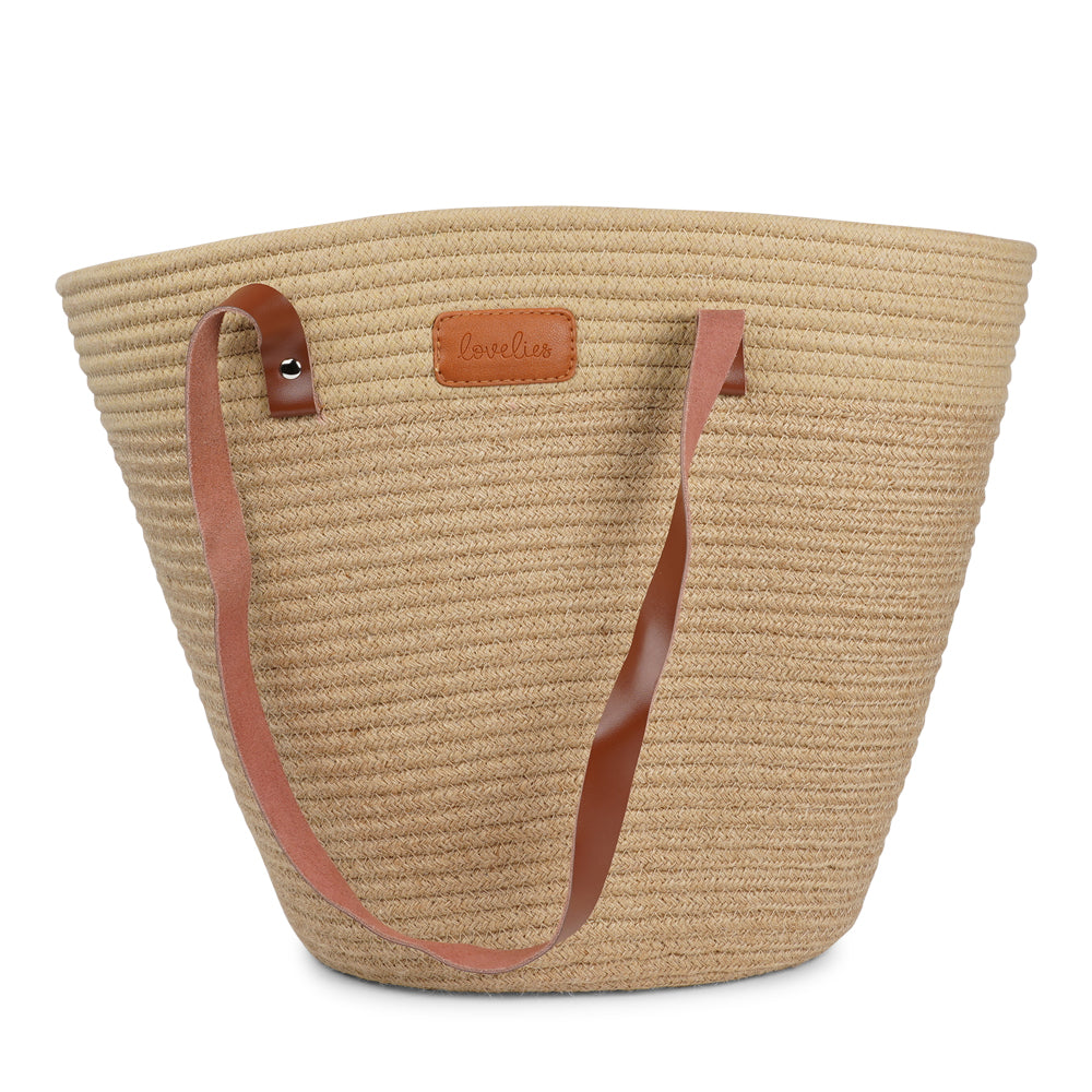 Lovelies Studio - Meet your new go-to bag for everyday adventures. Our cotton rope tote is designed for both style and practicality, with a beautifully textured body crafted from durable cotton rope. The soft buffalo leather shoulder handles add a touch of luxury while ensuring a comfortable fit, even when you're carrying a full load. Perfectly sized for grocery runs, picnics in the park, or casual days out, this tote easily combines functionality with effortless charm.