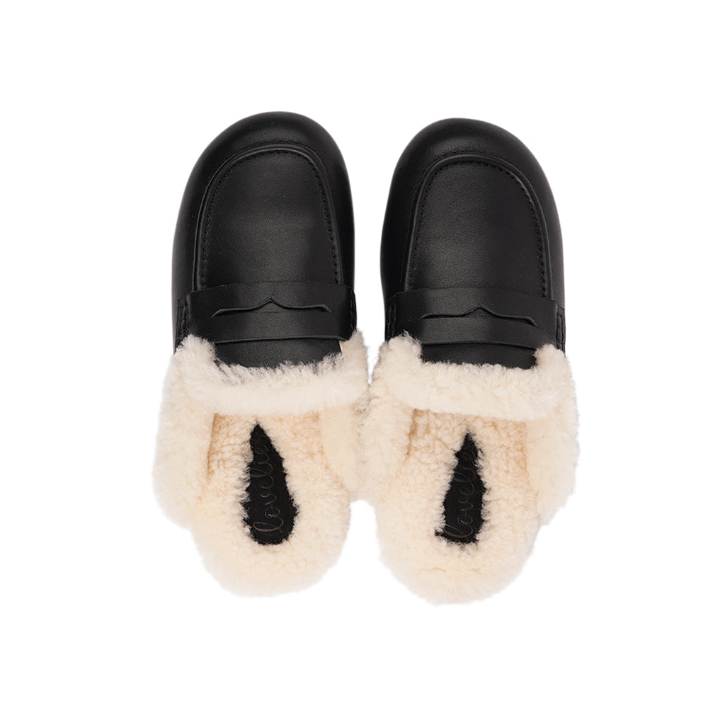 Lovelies Studio - Denmark Suede Mules with curly shearling lining  Lovelies shearling mules will bring softness and warmth to your feet this autumn. The combination of soft curly shearling and the durable cork and rubber sole guarantees the utmost comfort to the wearer.