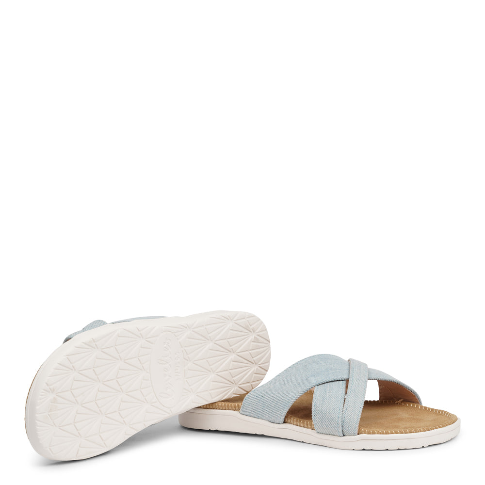 Lovelies Studio - The charming Tsilia sandal, inspired by a small and chilled bay in Greece.  This sandal exudes casual charm with a hint of coolness, made from resilient yet gentle rubber embraced by smooth suede. Delicate denim straps add a touch of whimsy, effortlessly elevating any outfit. It's the perfect fusion of chic and trendy style.