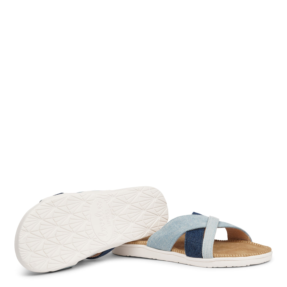 Lovelies Studio - The charming Tsilia sandal, inspired by a small and chilled bay in Greece.  This sandal exudes casual charm with a hint of coolness, made from resilient yet gentle rubber embraced by smooth suede. Delicate denim straps add a touch of whimsy, effortlessly elevating any outfit. It's the perfect fusion of chic and trendy style.