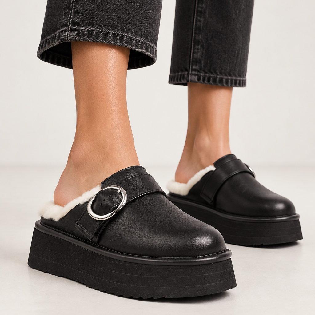 Viso - Leather Mules with shearling