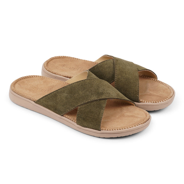 Lovelies Studio - Bellevue sandal  in a beautiful summer green -Outsole / Insole : EVA   Rubber  Footbed: Suede (100% cow leather) Lining: 100% cow leather Upper: Suede (100% cow leather) LWG Environmental GOLD RATED Certification