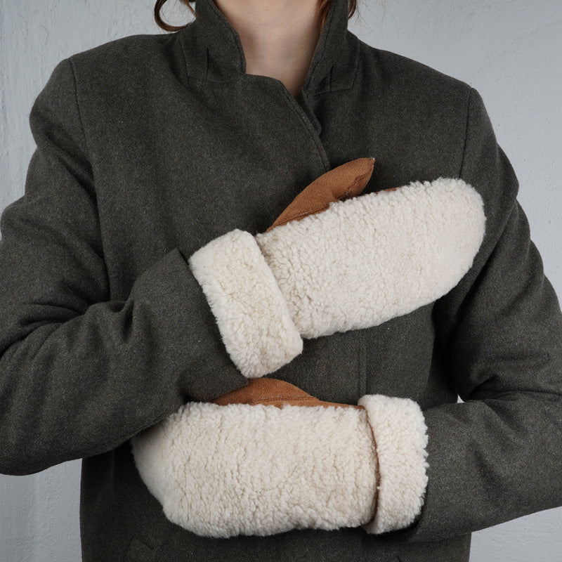 Lovelies Studio - The cozy Colon mittens are made of 100% Australian double faced shearling.  The palm is soft sheep skin and the beautiful upper, cuff and the lining is curly sheep fur. The thumb is made with only one side sawing for the best comfort and style. Our Colon mittens are extra long which means that you can fold and wear them in 4 different ways.
