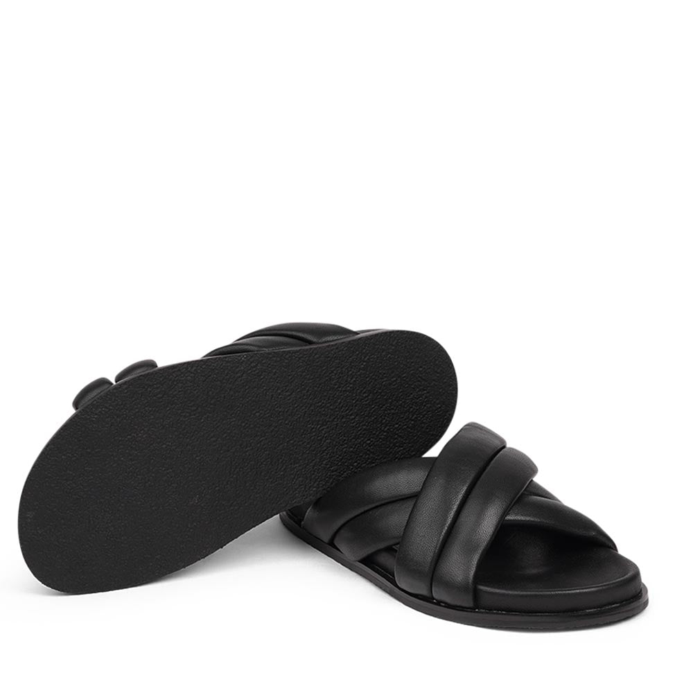Lovelies Studio - Faiano Nappa leather sandals. These soft nappa leather sandals come with 4 puffy leather straps for the best fit  With its delicate and soft fabrics, you feel at ease and elegant at the same time. The easy to-go sandals will fit to your feminine dress or your summer jeans.