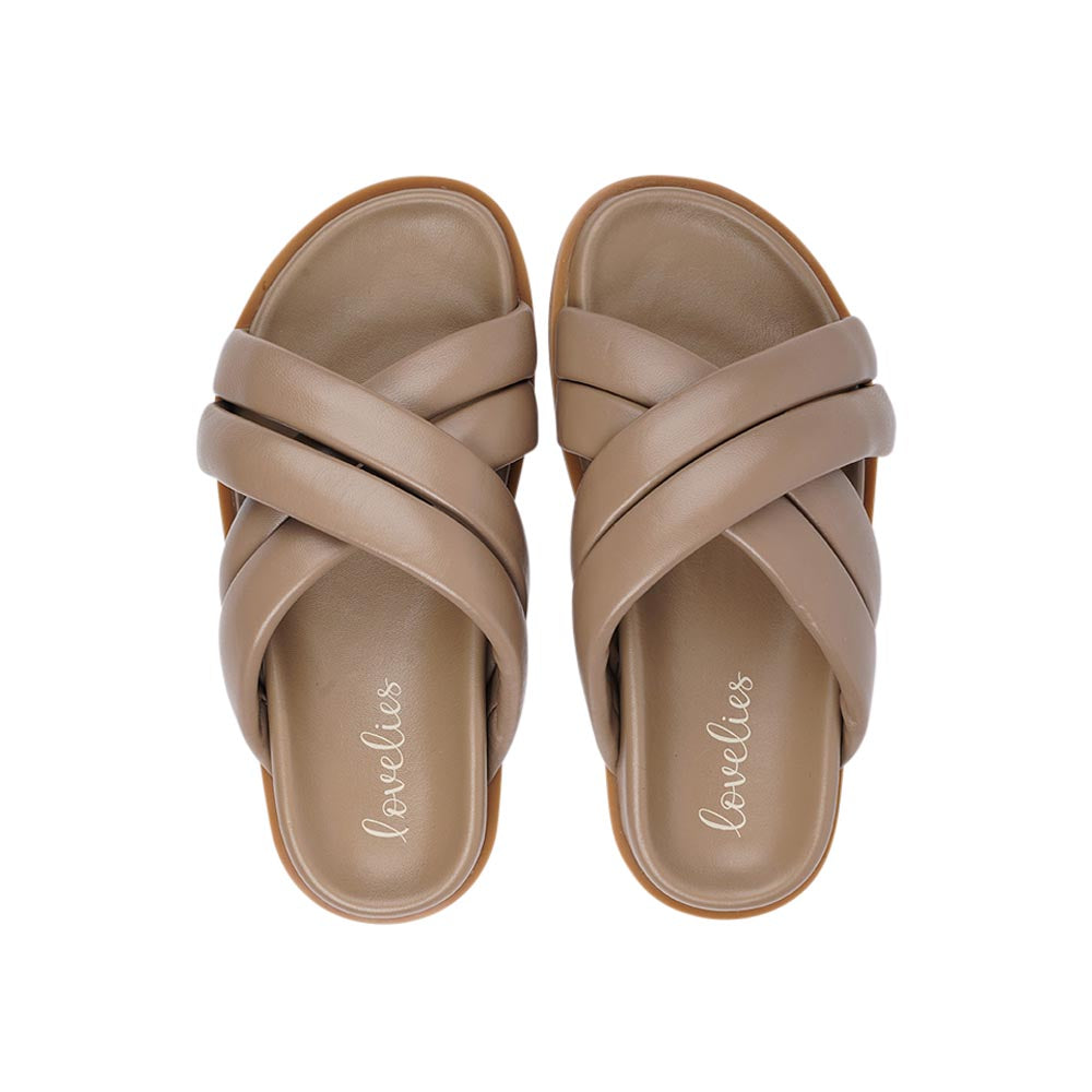 Lovelies Studio - Denmark - These soft nappa leather sandals come with 4 puffy leather straps for the best fit  With its delicate and soft fabrics, you feel at ease and elegant at the same time. The easy to-go sandals will fit to your feminine dress or your summer jeans. Outsole / Insole : Rubber  Footbed: Nappa leather Lining: Nappa leather Upper: Nappa leather