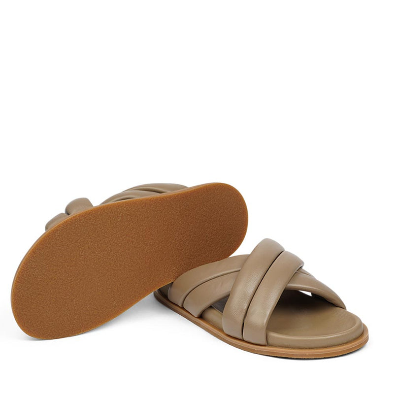Lovelies Studio - Denmark - These soft nappa leather sandals come with 4 puffy leather straps for the best fit  With its delicate and soft fabrics, you feel at ease and elegant at the same time. The easy to-go sandals will fit to your feminine dress or your summer jeans. Outsole / Insole : Rubber  Footbed: Nappa leather Lining: Nappa leather Upper: Nappa leather