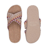 Summer sandals from danish brand Lovelies. The rubber sole is nice and soft which makes the sandal very comfortable. The inner sole is covered with woven jute and the straps are med of fine cotton. Sandal with woven straps. Harmal sandal from Lovelies in Denmark. The beautiful sandal is made of a soft rubber sole with natural jute and woven cotton straps.The soft inner sole is covered with jute. Green sandal