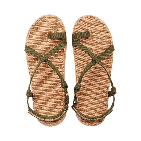 The Isola style has a velcro lock heel strap and a simple loop for the toe, so beautiful and elegant.  With its delicate and soft fabrics, you feel at ease and elegant at the same time. The easy to-go sandals with their striking summer colours are a perfect fit to your feminine summer dresses and your light blue summer jeans.  Enjoy your Lovelies!  Material:  Outsole / Insole : Rubber  Footbed: 100% Natural Jute Upper: Cotton Webbing Heel Heights 2 cm Handmade with passion