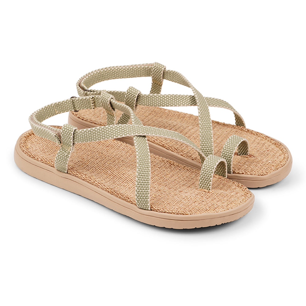 The Isola style has a velcro lock heel strap and a simple loop for the toe, so beautiful and elegant.  With its delicate and soft fabrics, you feel at ease and elegant at the same time. The easy to-go sandals with their striking summer colours are a perfect fit to your feminine summer dresses and your light blue summer jeans.  Enjoy your Lovelies!  Material:  Outsole / Insole : Rubber  Footbed: 100% Natural Jute Upper: Cotton Webbing Heel Heights 2 cm Handmade with passion