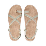 The Isola style has a velcro lock heel strap and a simple loop for the toe, so beautiful and elegant.  With its delicate and soft fabrics, you feel at ease and elegant at the same time. The easy to-go sandals with their striking summer colours are a perfect fit to your feminine summer dresses and your light blue summer jeans.  Enjoy your Lovelies!  Material:  Outsole / Insole : Rubber  Footbed: 100% Natural Jute Upper: Cotton Webbing Heel Heights 2 cm Handmade with passion