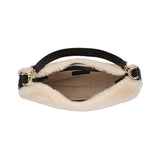 Kangmar is a beautiful shearling handbag which is perfect for carrying your essentials with you, it comes with detachable shoulder strap in skin. Top double zipped closure. Top handle in soft skin with hardware in gold. Adjustable and detachable shoulder strap in leather, 15 mm wide.  Satin lining and flat zipped inner pocket Item comes with a branded dust bag. Embossed Lovelies logo inside the bag.  Gold-toned hardware Measurements W36 X D5 X H20 cm 100 % Australian shearling 