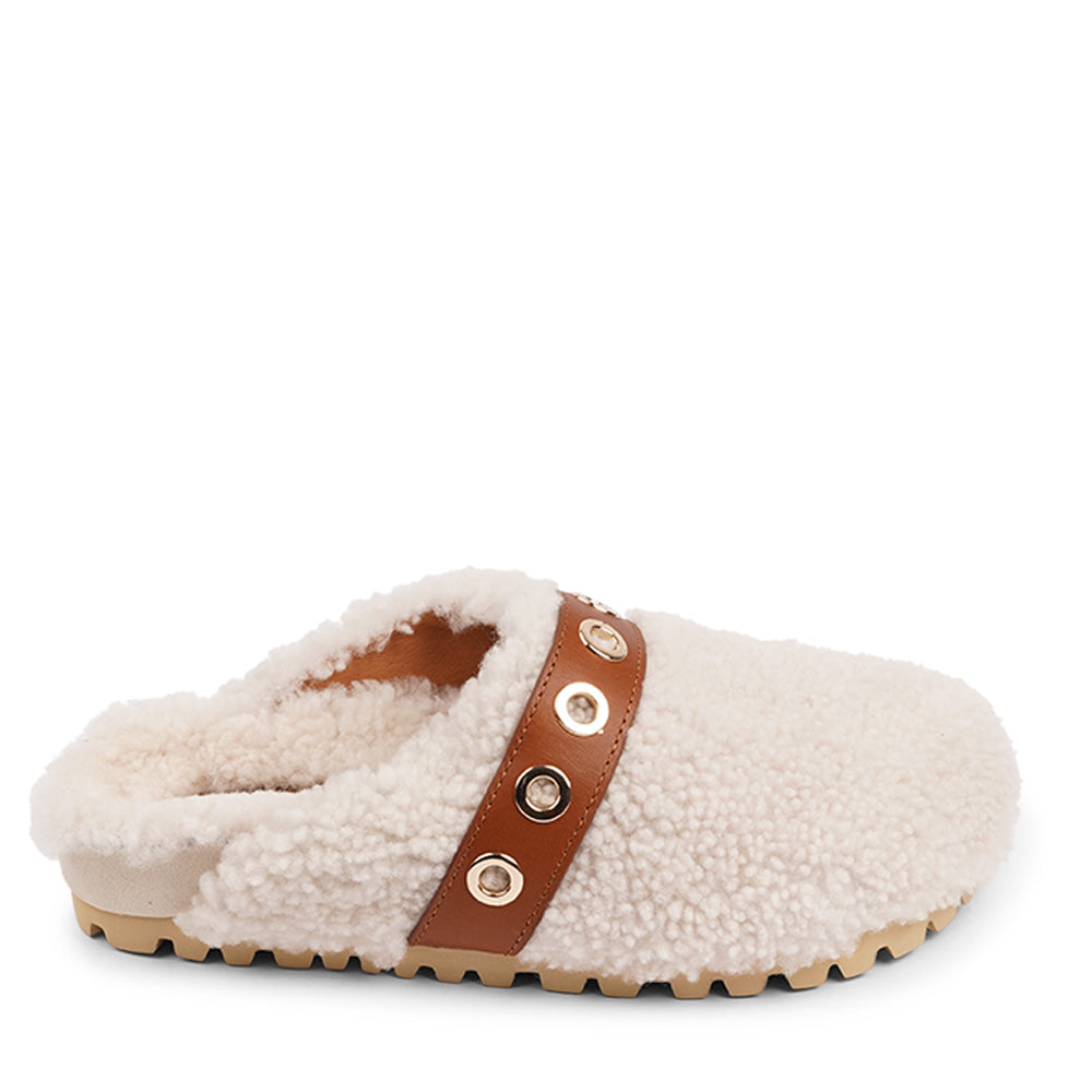 Lovelies Studio - fashion mules in sude and shearling. Suede mules with curly shearling lining  Lovelies shearling mules will bring softness and warmth to your feet this autumn. The combination of soft curly shearling and the durable cork and rubber sole guarantees the utmost comfort to the wearer.