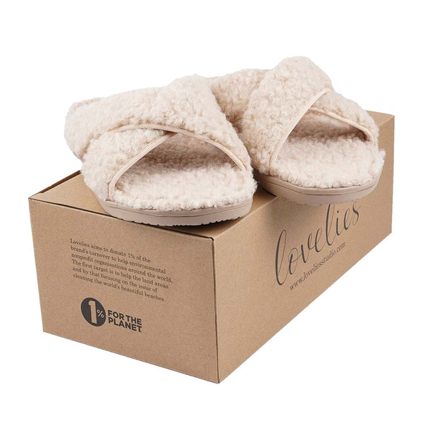 Lovelies lounge slippers are the essence of comfortability. When you’re in the need of surrounding your feet in soft and warm slippers, Lovelies lounge slippers are the answer. With soft and durable soles, fine wool and a gorgeous design, you’ll never want to wear any other home-shoe to make you feel at ease.  Enjoy your Lovelies!  See our Size Guide  Material:  Outsole / Insole : Rubber  Footbed: Curly faux fur Lining: 80% Wool – 20% polyester Upper: Curly faux fur
