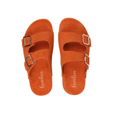 These soft suede leather sandals come with 2 adjustable straps and a full suede covered midsole for the best fit and comfort.  With its delicate and soft fabrics, you feel at ease and elegant at the same time. The easy to-go sandals will fit to your feminine dress or your summer jeans.  Size and fit:  True to size If you are between sizes, we recommend taking the next size up. See our Size Guide  Material:  Outsole / Insole : Rubber  Footbed: Suede leather Lining: Suede leather Upper: Suede leather