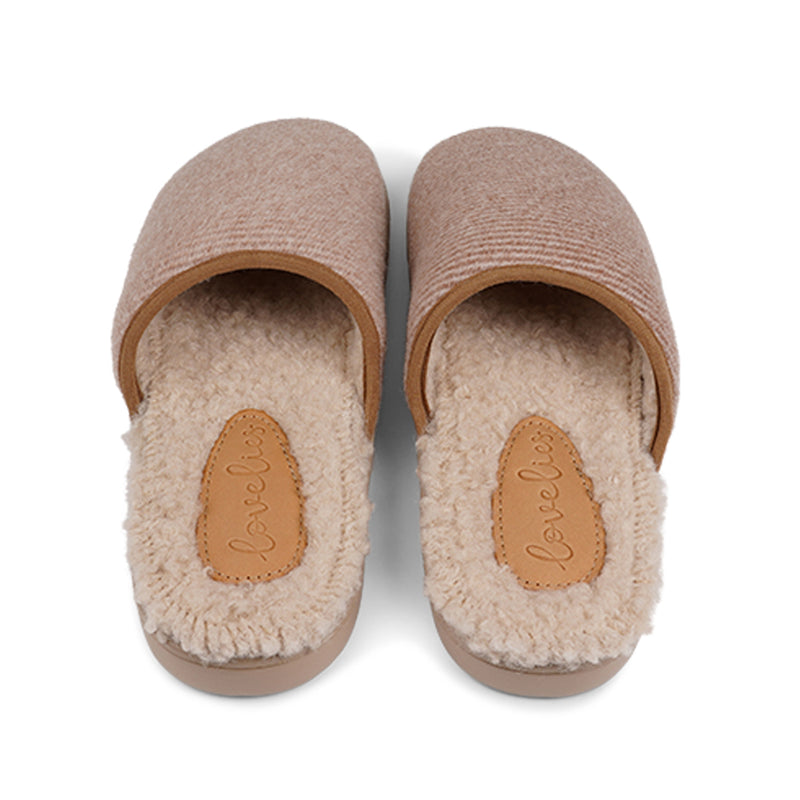 LL7524 Lovelies Soori lounge slippers stripe almond fur Soft and cosy lounge slippers  Lovelies lounge slippers are the essence of comfortability. When you’re in the need of surrounding your feet in soft and warm slippers, Lovelies lounge slippers are the answer. With soft and durable soles, fine wool and a gorgeous design, you’ll never want to wear any other home-shoe to make you feel at ease.