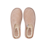 Lovelies calf suede mules will bring softness and warmth to your feet this summer. The combination of soft curly shearling and the durable rubber sole guarantees the utmost comfort to the wearer.  Size and fit:  True to size If you are between sizes, we recommend taking the next size up. Material:  Outsole / Insole : Rubber  Footbed: Shearling Lining:  Leather Upper: Calf suede LWG Environmental GOLD RATED Certification