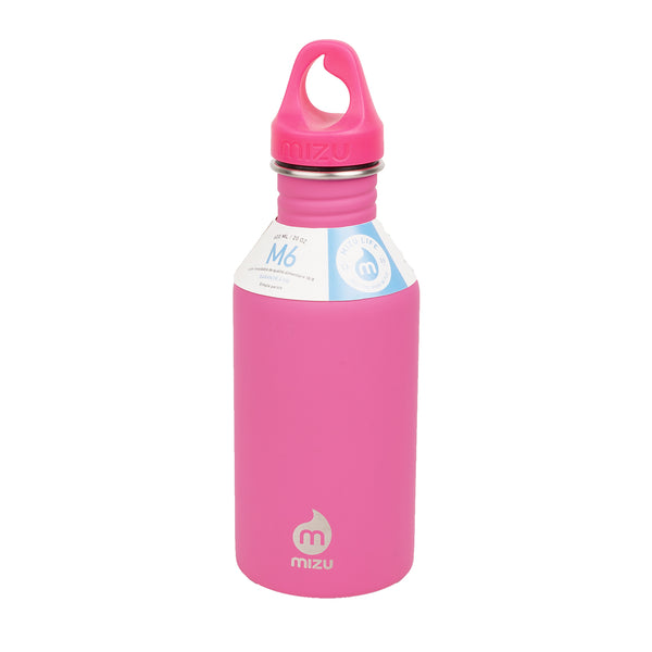 600 ml single wall stainless steel bottle with a black loop cap.  The M6 stainless steel bottle from Mizu has the perfect size and will fit perfect in your car or in your sports bag.  Insulated: No Material: Stainless steel (18/8) BRA free Volume: 20 oz / 600 ml Height:  215 mm Diameter: 70 mm Weight:  180 gr Fits in a cup holder: Yes We just love the mantra at Mizu which goes like this: Enjoy the journey. Leave nothing behind.