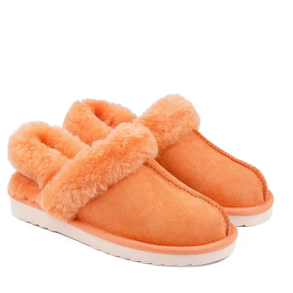 Lovelies Studio - Ombo - Peach. Double faced shearling mules with detachable heel strap  Lovelies shearling mules will bring softness and warmth to your feet this summer. The combination of soft curly shearling and the durable rubber sole guarantees the utmost comfort to the wearer.