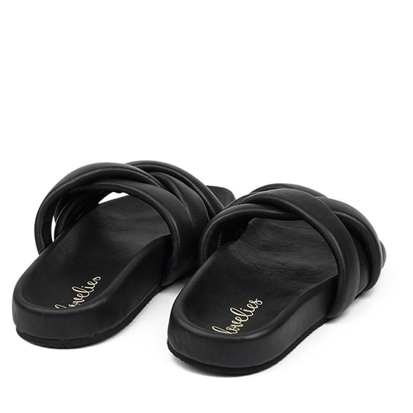 These soft nappa leather sandals come with 4 puffy leather straps for the best fit, comfort and style  With its delicate and soft fabrics, you feel at ease and elegant at the same time. The easy to-go sandals will fit to your feminine dress or your summer jeans.  Size and fit:  True to size If you are between sizes, we recommend taking the next size up. See our Size Guide  Material:  Outsole / Insole : Rubber  Footbed: Nappa leather Lining: Nappa leather Upper: Nappa leather