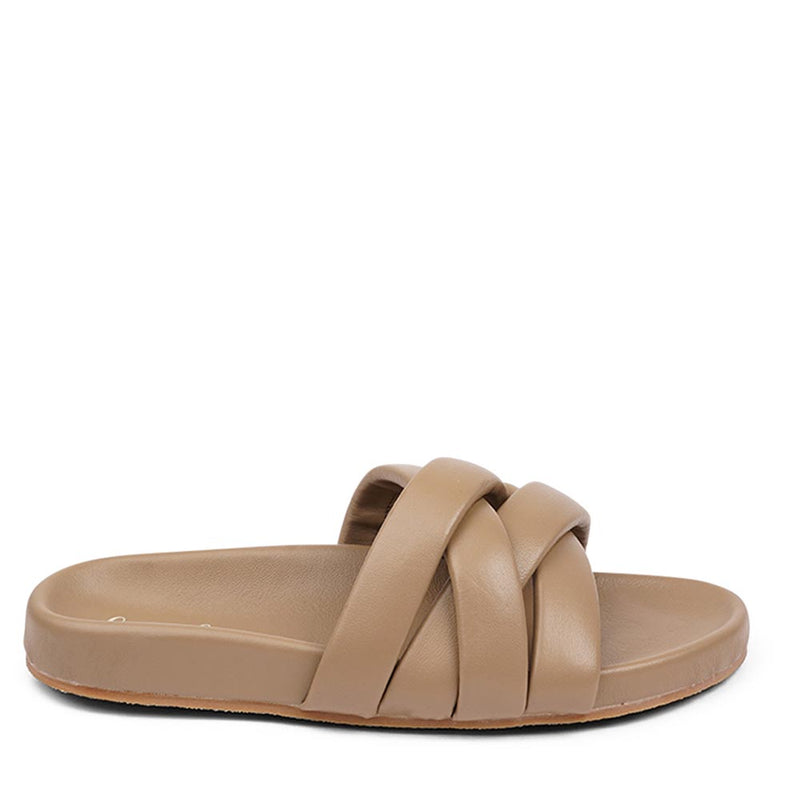 These soft nappa leather sandals come with 4 puffy leather straps for the best fit, comfort and style  With its delicate and soft fabrics, you feel at ease and elegant at the same time. The easy to-go sandals will fit to your feminine dress or your summer jeans.  Size and fit:  True to size If you are between sizes, we recommend taking the next size up. See our Size Guide  Material:  Outsole / Insole : Rubber  Footbed: Nappa leather Lining: Nappa leather Upper: Nappa leather
