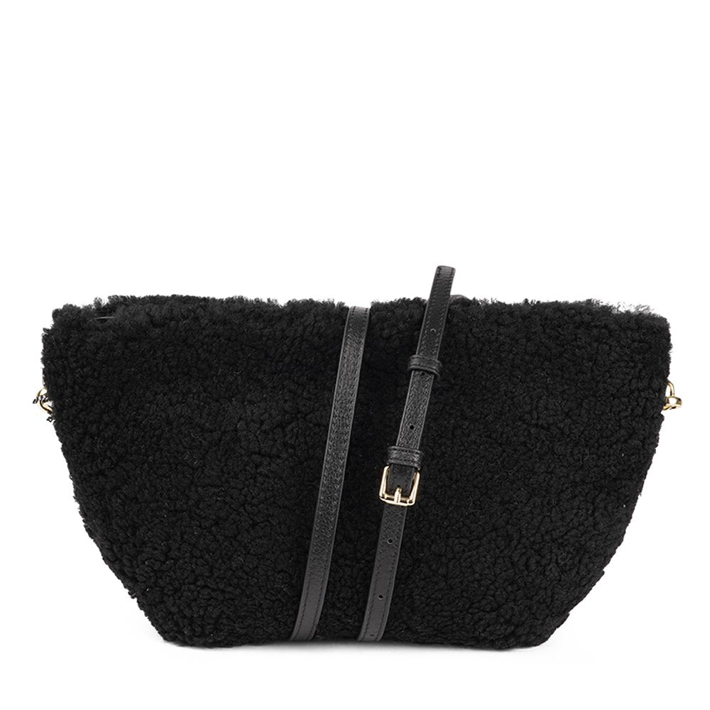 Rawu is a cool shearling clutch which is perfect for carrying your essentials with you. Rawu is hand made from the finest curly shearling from Australia * Top magnet closing * Detachable wrist strap * Adjustable and detachable shoulder strap in leather (15 mm) * Skin lining and flat zipped inner pocket * Item comes with a branded dust bag. * Embossed Lovelies logo on the front. * Gold-toned hardware * Messurements W30 X D12 X H18 cm * 100 % Australian shearling.