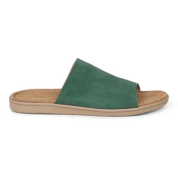 Sandals with a wide strap of soft suede. The comfortable inner sole in covered with soft suede.
